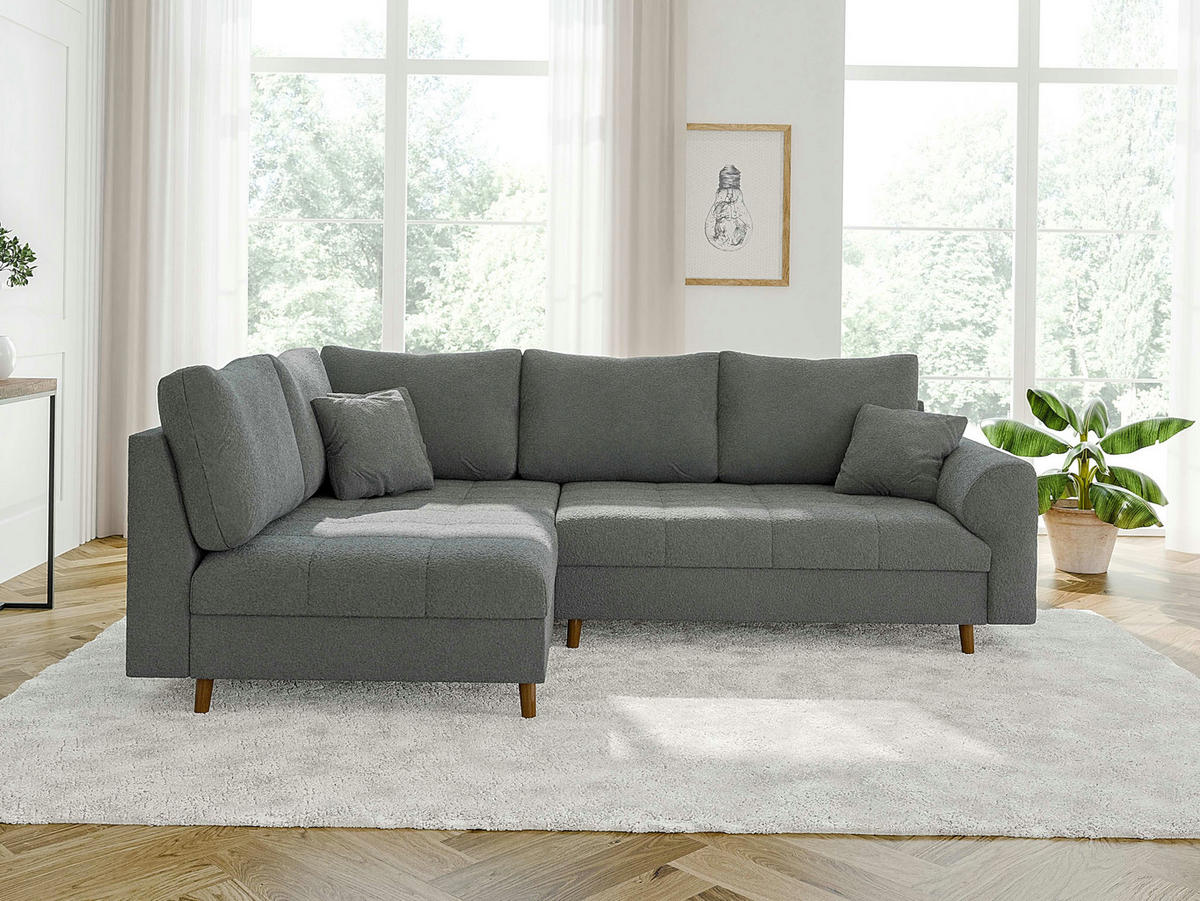 ECKSOFA Henrik Grau Boucle - Ottomane links - Braun/Grau, Holz/Textil (231/161cm) - S-Style Möbel