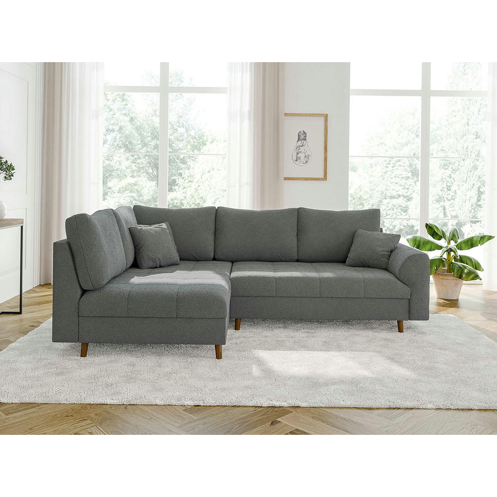 Thumbnail - S-Style Möbel Ecksofa, Grau, Textil, Echtholz, Teilmassiv,Buche, Birke, 4-Sitzer, Füllung: Polyetherschaumkern, L-Form, ...