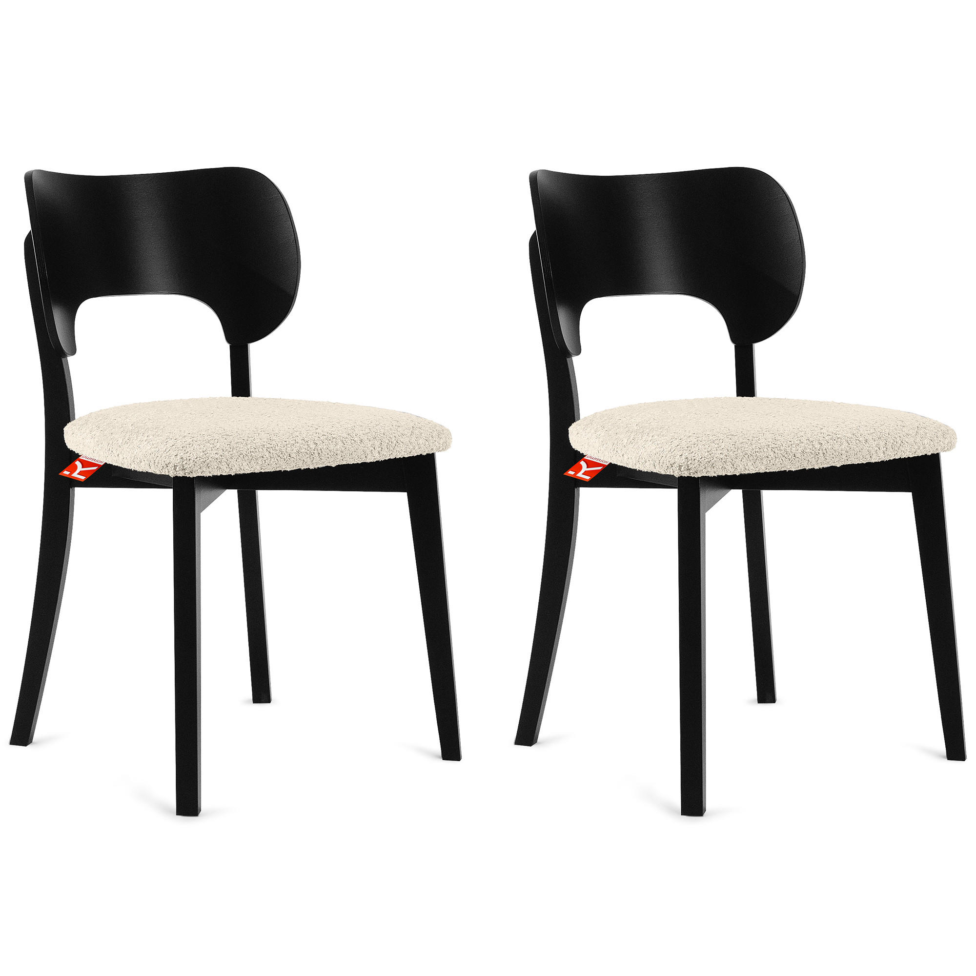 HOLZSTUHL LYCO Esstischstühl 2-er Set, Bouclé - Creme/Schwarz, Holz/Textil (47/80.5/45cm) - KONSIMO®