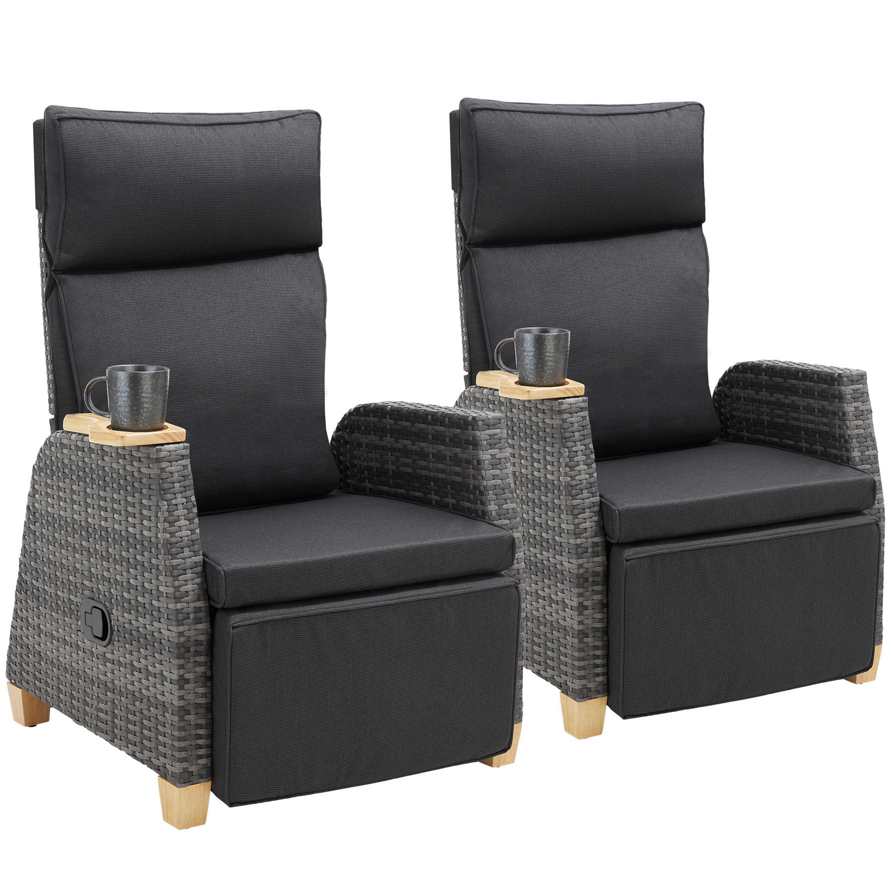 RATTANSESSEL Pescara,68,5 x 67 - 128 x 87 - 104 cm,grau - Grau, Kunststoff (68.5/104/128cm) - tectake