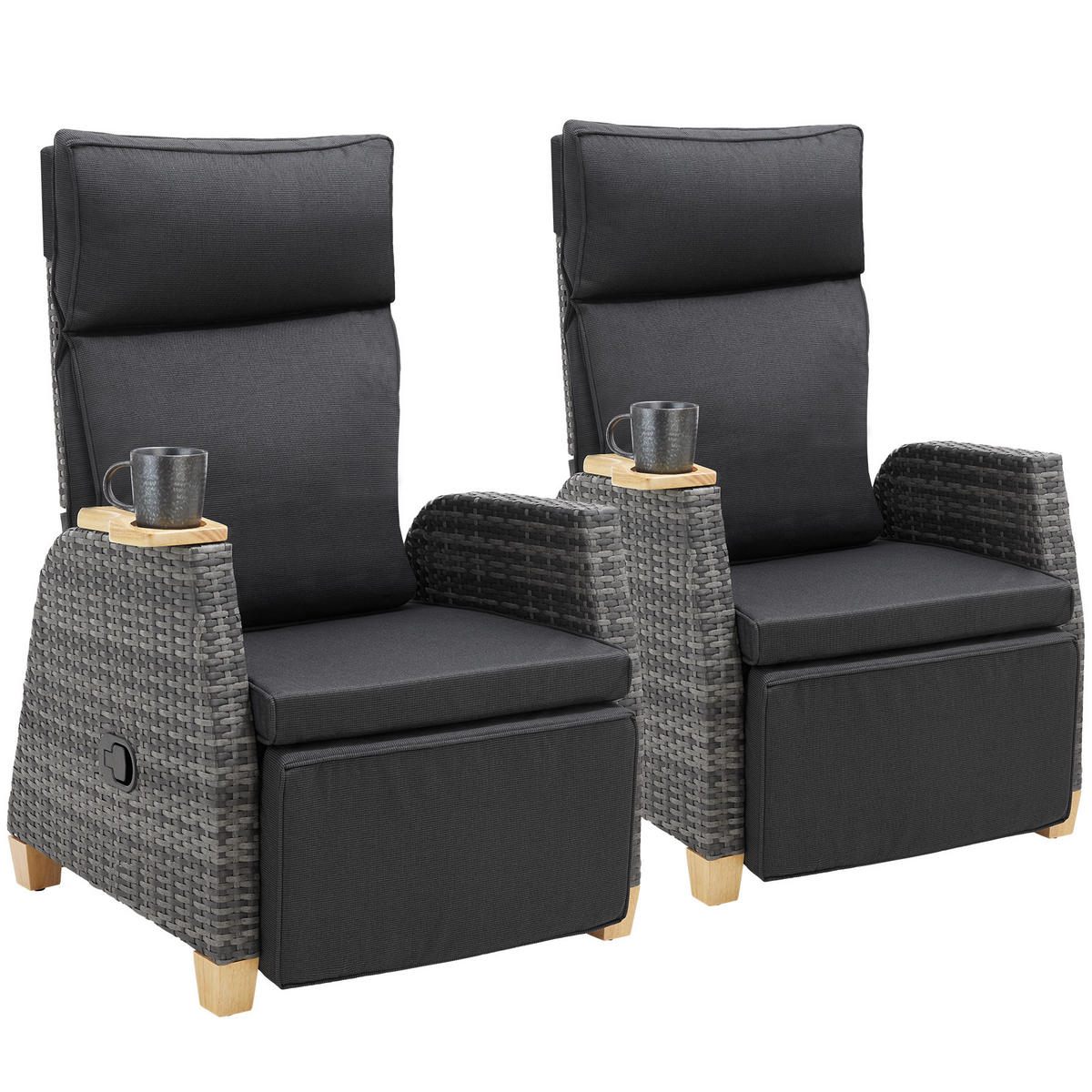 RATTANSESSEL Pescara,68,5 x 67 - 128 x 87 - 104 cm,grau - Grau, Kunststoff (68.5/104/128cm) - tectake