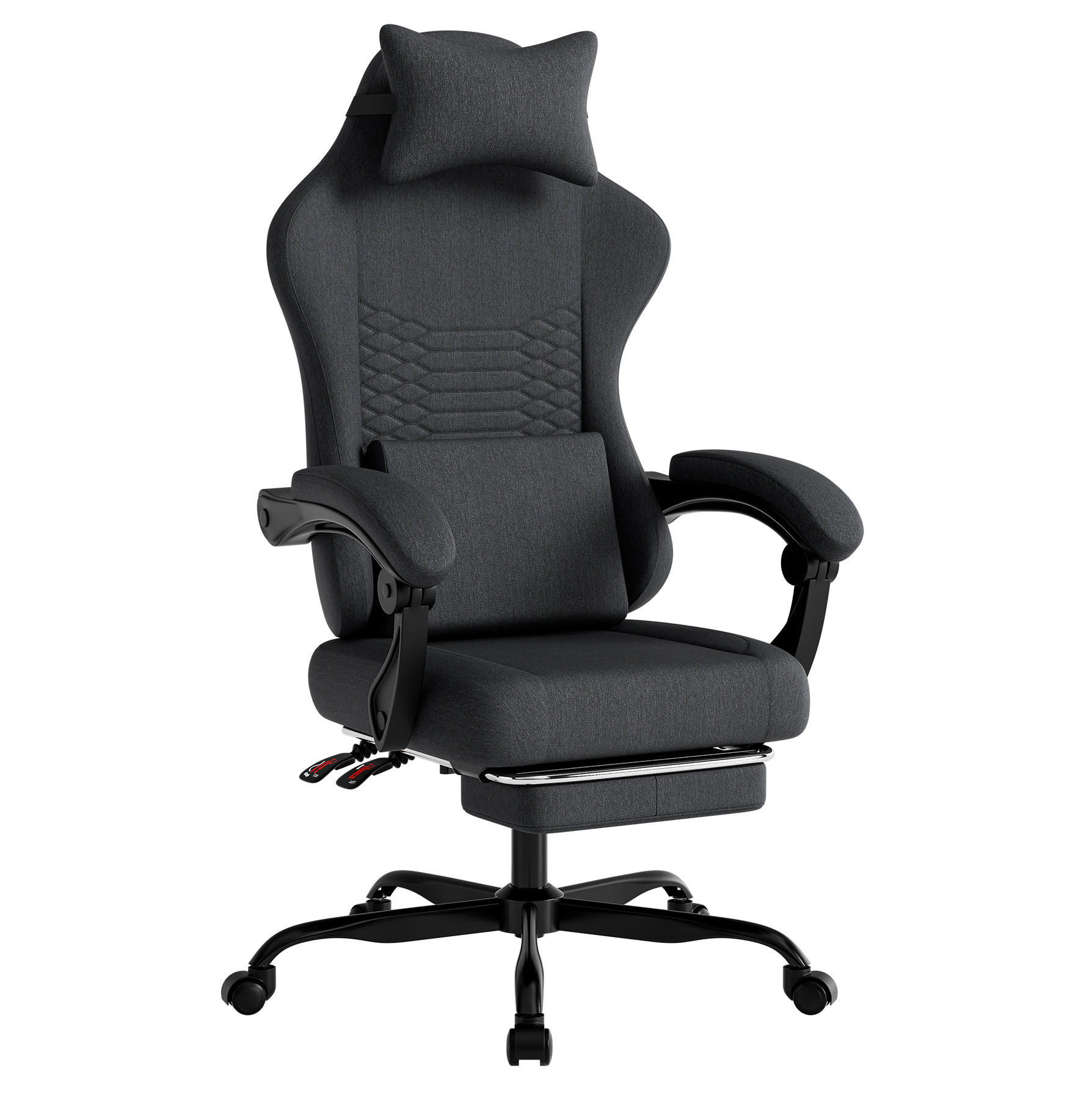 GAMING-STUHL ergonomisch Stoff Schwarz mit Fußstütze - Schwarz, Kunststoff (63/120.5/58.5cm) - Meubliv