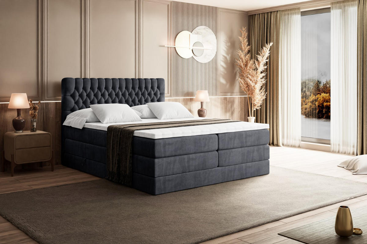 BOXSPRINGBETT SERENE KING - 140 x 200 - H3/H4 - Dunkelgrau - Dunkelgrau, Holzwerkstoff (140/200cm) - ALTDECOR