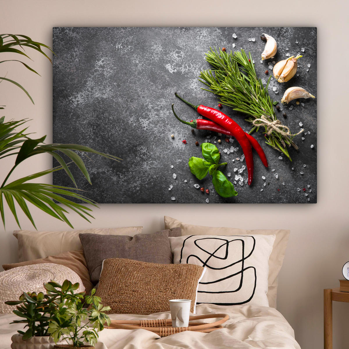LEINWANDBILD Pfeffer - Kräuter - Gewürze - Beton Wohnzimmer 120x80 cm - Dunkelgrau, Textil (120/80cm) - MuchoWow