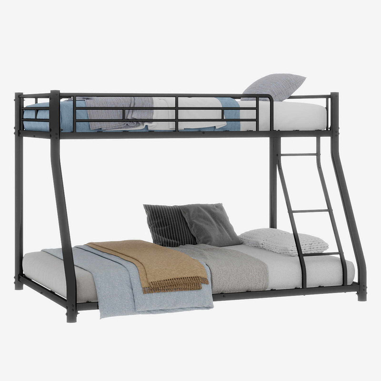 ETAGENBETT 140/200 cm aus Metall mit Leiter, erhöhtem Geländer und geräuscharmen Latten, Schwarz - Schwarz, Metall (140/200cm) - Redom