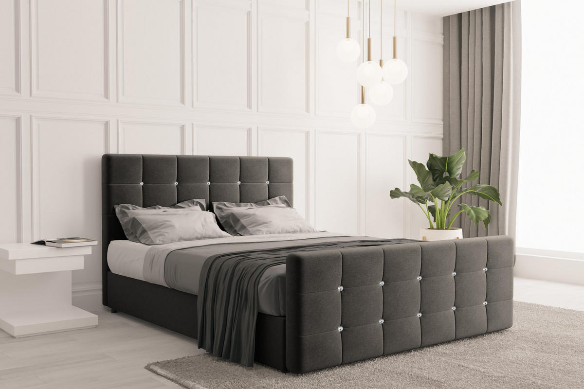 BOXBETT Mit Bettkasten Und Matratze Topper ROMA 120x200 cm Dunkelgrau H3-Bonell - Dunkelgrau/Dunkelblau, Holz/Holzwerkstoff (120/200cm) - Kaiser Möbel