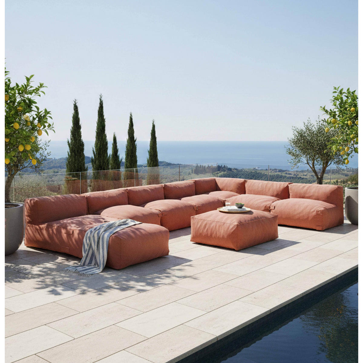 GARTENSOFA 8-tlg., Terrakotta - Pink, Textil - Oviala