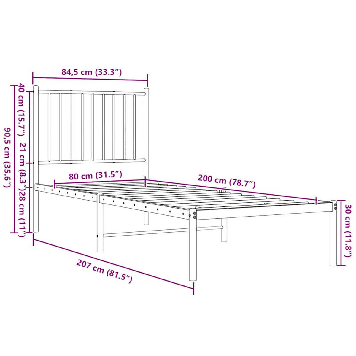 BETTGESTELL Mit Kopfteil Metall Weiss 80/200 Cm - Weiß, Metall (180/200cm) - vidaXL