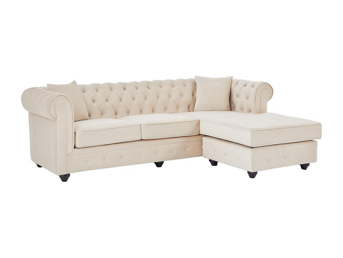 CHESTERFIELD Ecksofa - wendbar - Samt - Beige - TOLEDO - Beige, Textil (228/72/163cm) - Vente-Unique