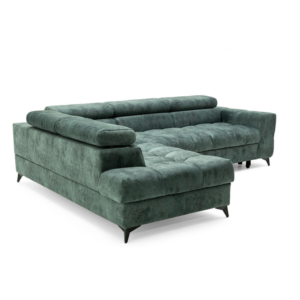 ECKSOFA PUDDING L Links mit Schlaffunktion 128x197 Velours Jadegrün - Jadegrün/Schwarz, Holz/Textil (270/204cm) - Muffo