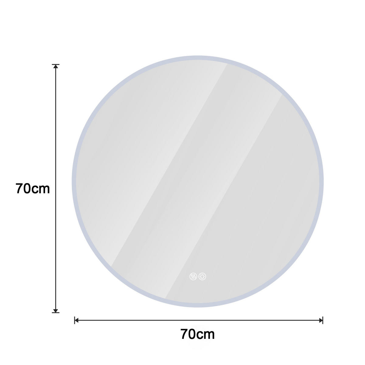 RUNDER LED Badezimmerspiegel 70cm Silber, 3 Lichtfarben dimmbar mit Entspiegelung - Silberfarben, Glas (70/3/70cm) - Modfu