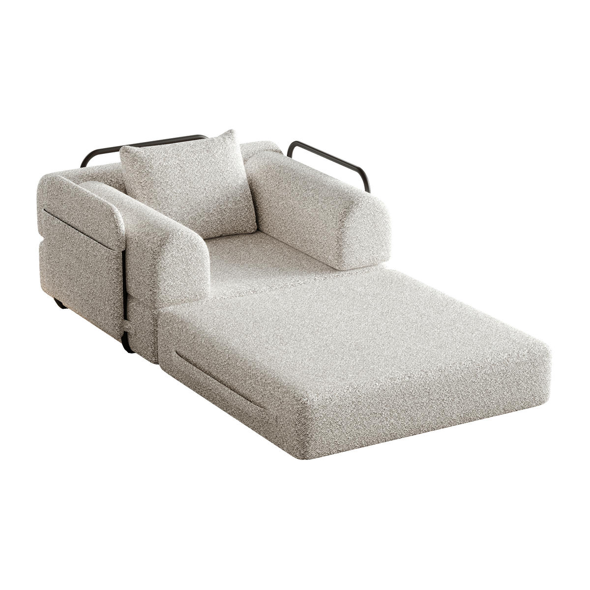 SCHLAFSOFA 2-in-1 mit Ablagefach in der Armlehne und Stahlrahmen Khaki Chenille 100/80/90 cm - Naturfarben, Textil (181.6/49.5/94cm) - OKWISH