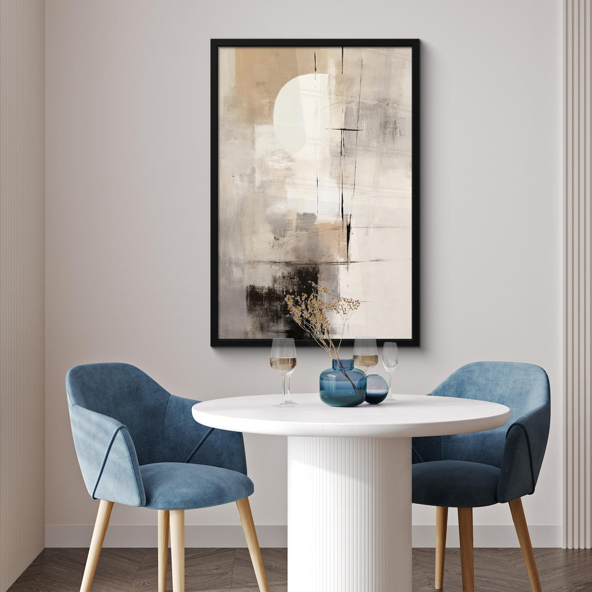 ZARÁMOVANÝ PLAGÁT Abstraktné - Umenie - Sivé 60x90 cm - svetlosivá, papier (60/90cm) - MuchoWow