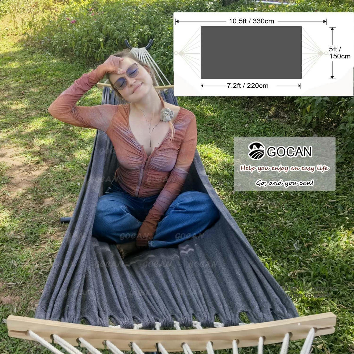 HÄNGEMATTE für 2 Personen 220 x 150 cm Leinwand-Baumwolle Dunkelgrau - Multicolor, Textil (150/2.5/330cm)