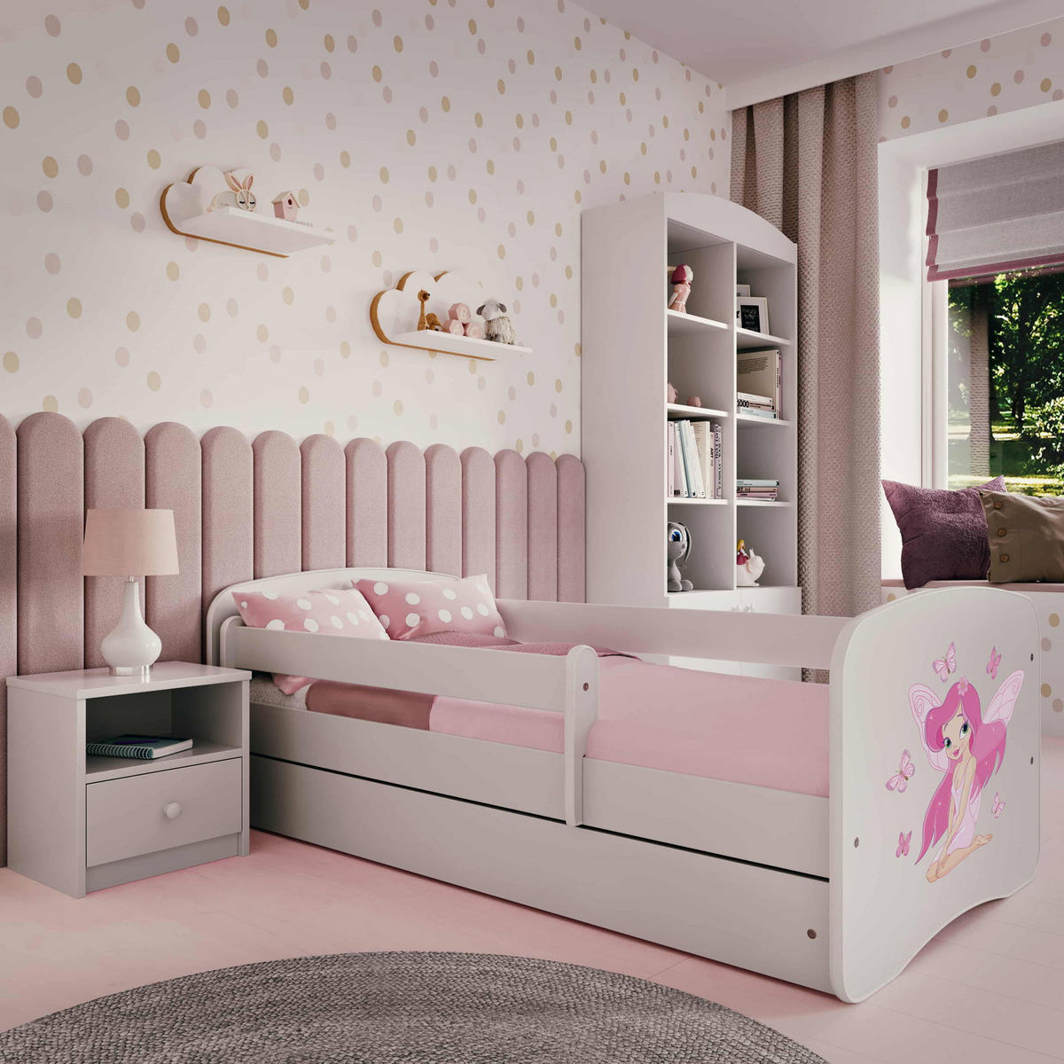 KINDERBETT Emily mit Schublade und Matratze, Weiß 80x180 cm - Weiß/Rosa, Holzwerkstoff (180/80cm) - WFL GROUP