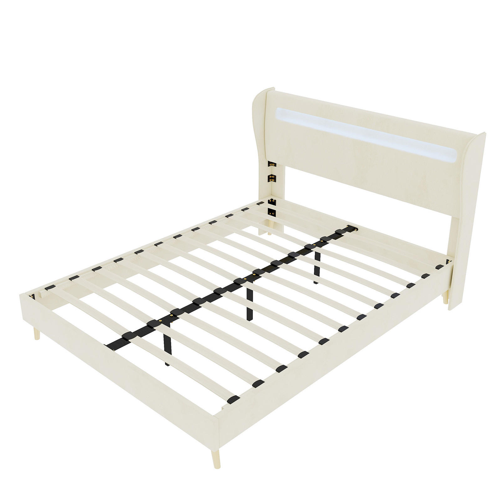 POLSTERBETT 140/200 cm mit LED-Beleuchtung, verstellbarer Rückenlehne und Matratze, Beige - Beige, Textil (140/200cm) - Redom