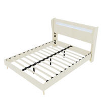 POLSTERBETT 140/200 cm mit LED-Beleuchtung, verstellbarer Rückenlehne und Matratze, Beige - Beige, Textil (140/200cm) - Redom