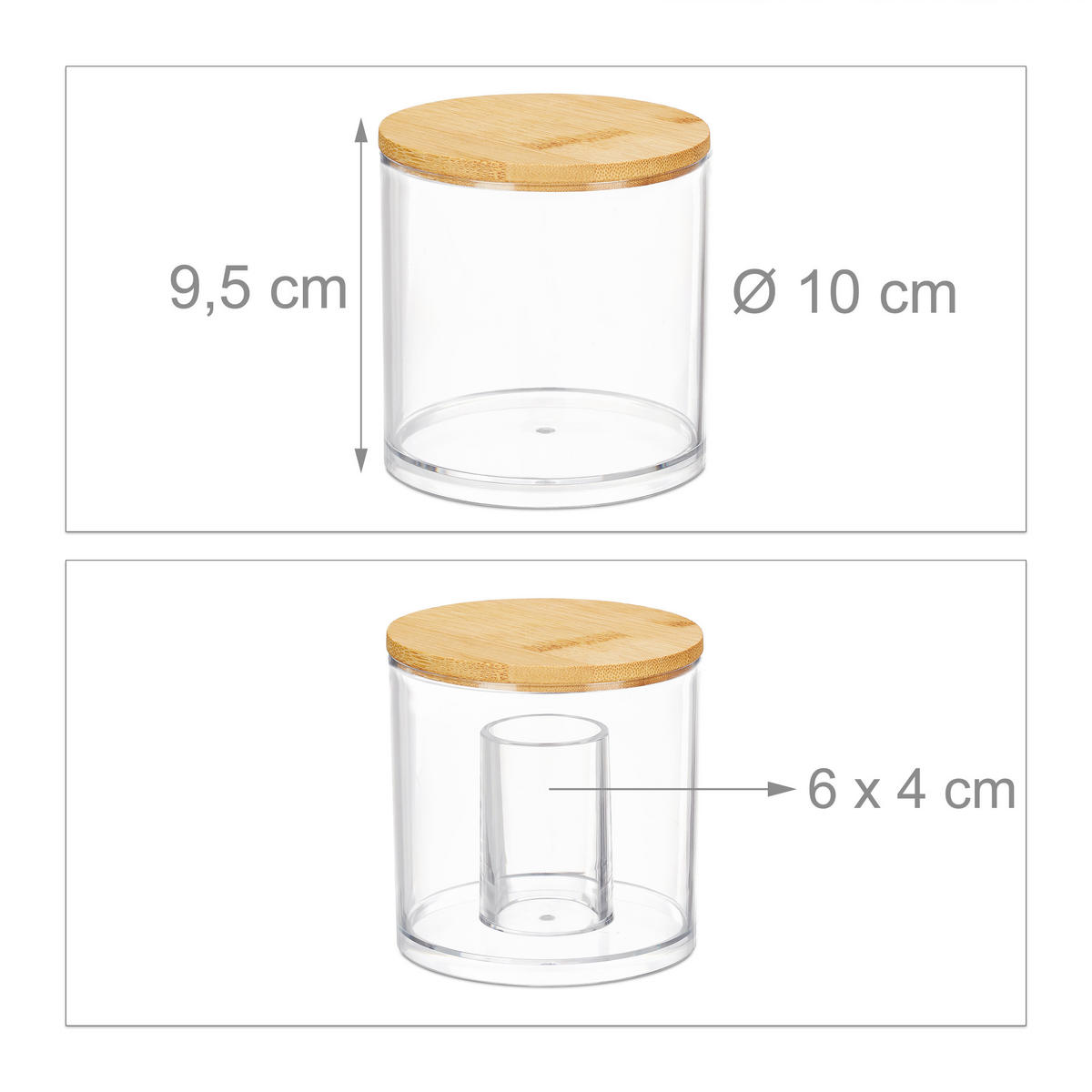 3XWATTEPADHALTER - Transparent, Holz/Kunststoff (10/9.5/10cm) - Relaxdays