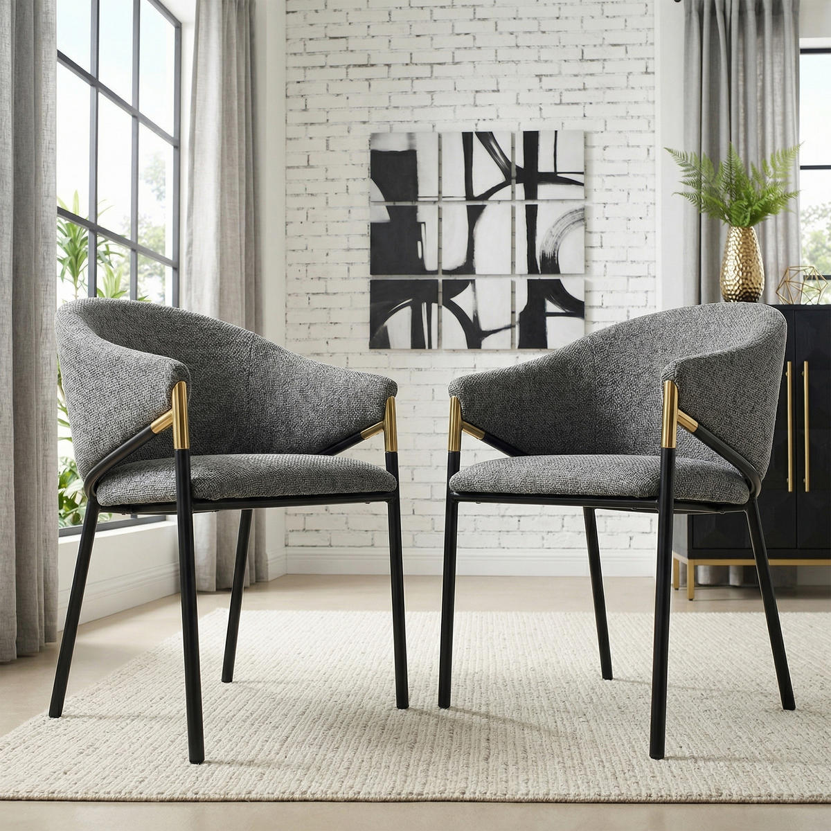ESSZIMMERSTÜHLE 6er Grau Chenille Gold Edelstahl modern - Grau, Textil (56.5/78.5/56.5cm) - FLIEKS
