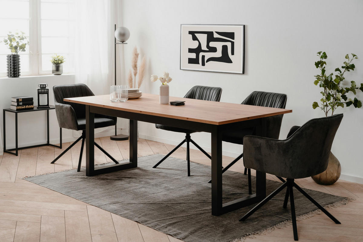 ESSTISCH Eiche Artisan, grau Industrial 200 x 240 cm, Küchentisch ausziehbar - Anthrazit/Eiche Artisan, Holzwerkstoff (200/90/75cm) - Furn.Design