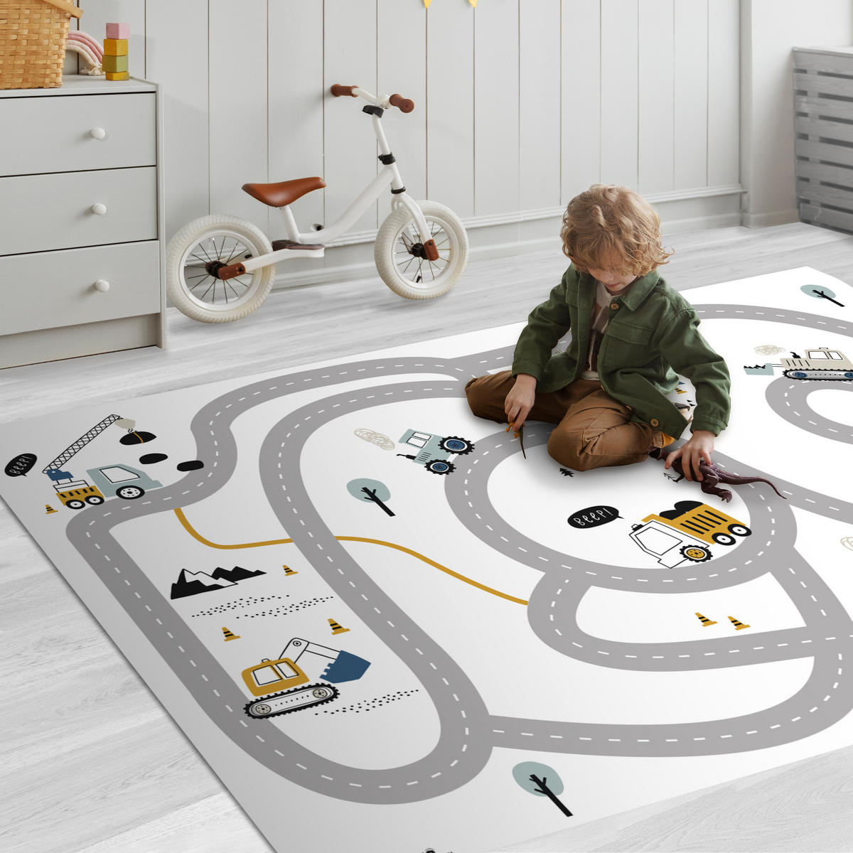 KINDERTEPPICH Baustelle - Bagger - Auto - Regenbogen - Design 180x120 cm - Multicolor, Kunststoff (180/120cm) - MuchoWow