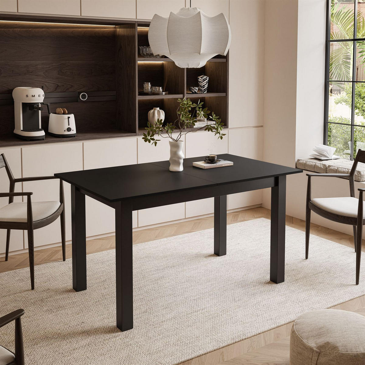 ESSTISCH ARTON 140-195 cm für 6-8 Personen - Schwarz, Holzwerkstoff/Metall (140/80/77cm) - Lookway
