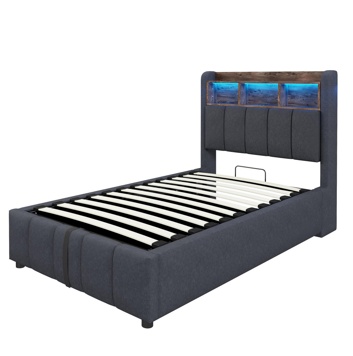 POLSTERBETT 90/200 cm mit Bettkasten und LED-Beleuchtung in Grau - Grau, Textil (90/200cm) - BEAOK