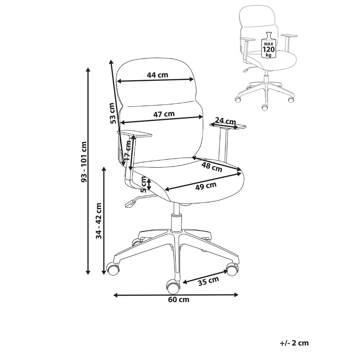 BÜROSTUHL Stoff Hellgrau Lexor - Weiß, Textil (60/93/60cm) - Beliani