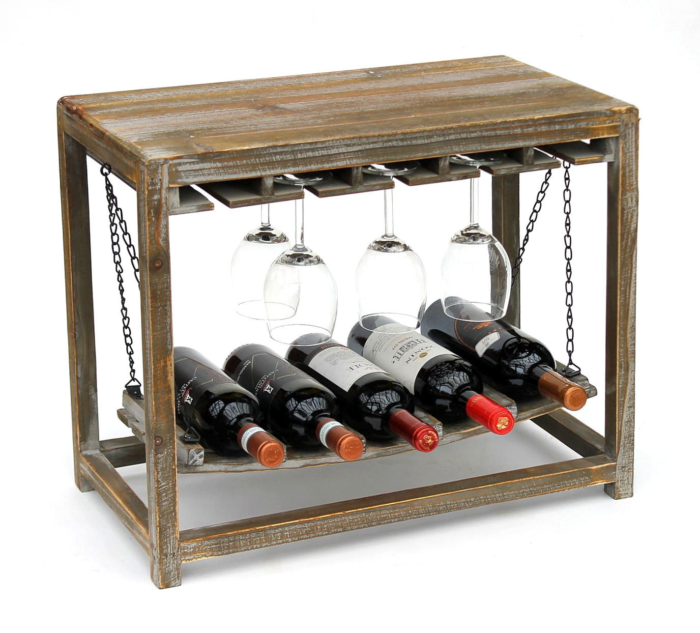 WEINREGAL mit Glashalter und Ablage Braun Holz 47 cm 9202-R - Braun, Holz (57/47/27cm) - DanDiBo