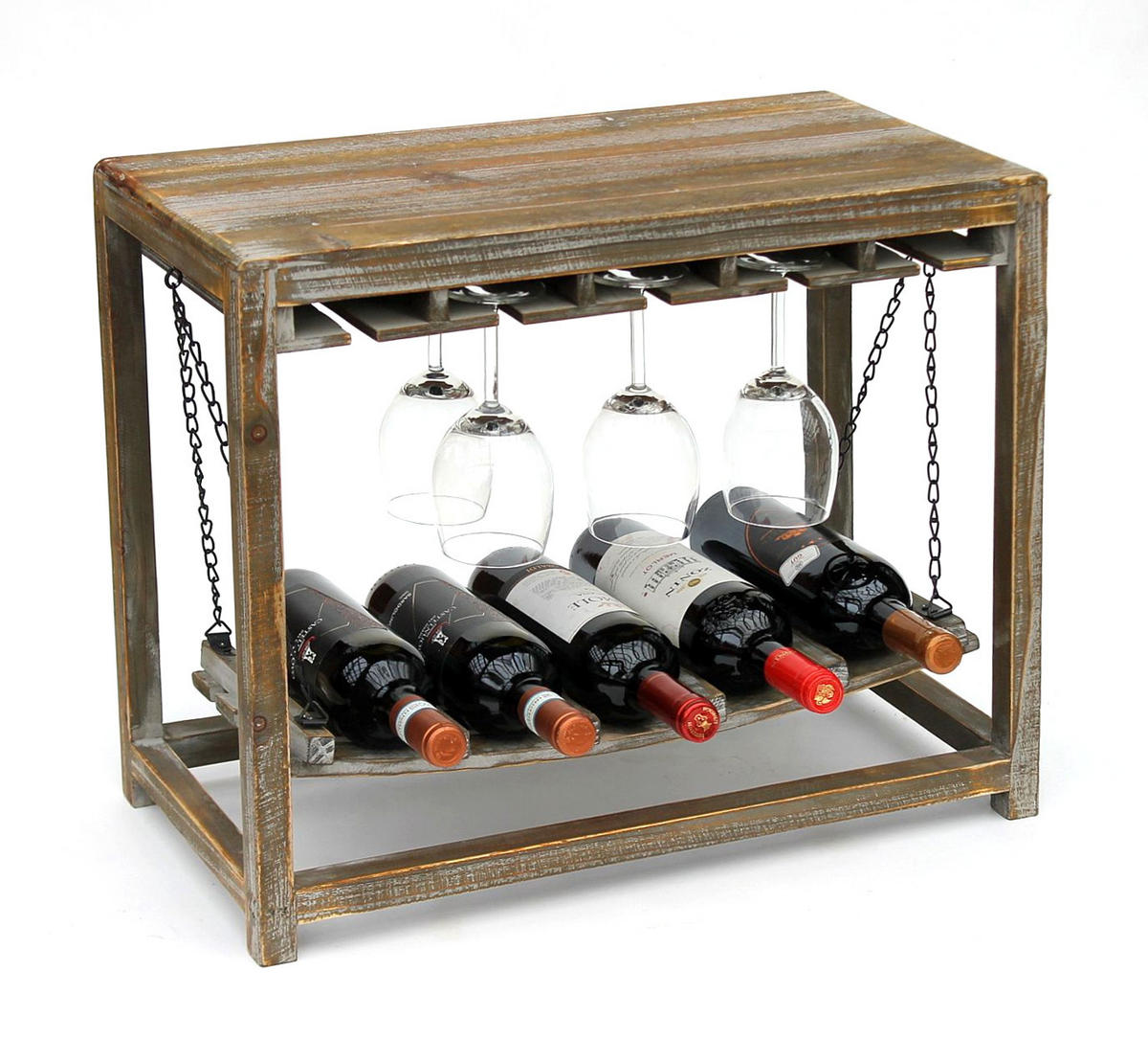 WEINREGAL mit Glashalter und Ablage Braun Holz 47 cm 9202-R - Braun, Holz (57/47/27cm) - DanDiBo