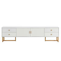 LOWBOARD in Weiß TV Schrank mit strukturierter Tür, Schubladen, goldenen Griffen und Füßen, B175/T30/H46cm - Goldfarben/Weiß, Holzwerkstoff/Metall (175/46/30cm) - STILVORA