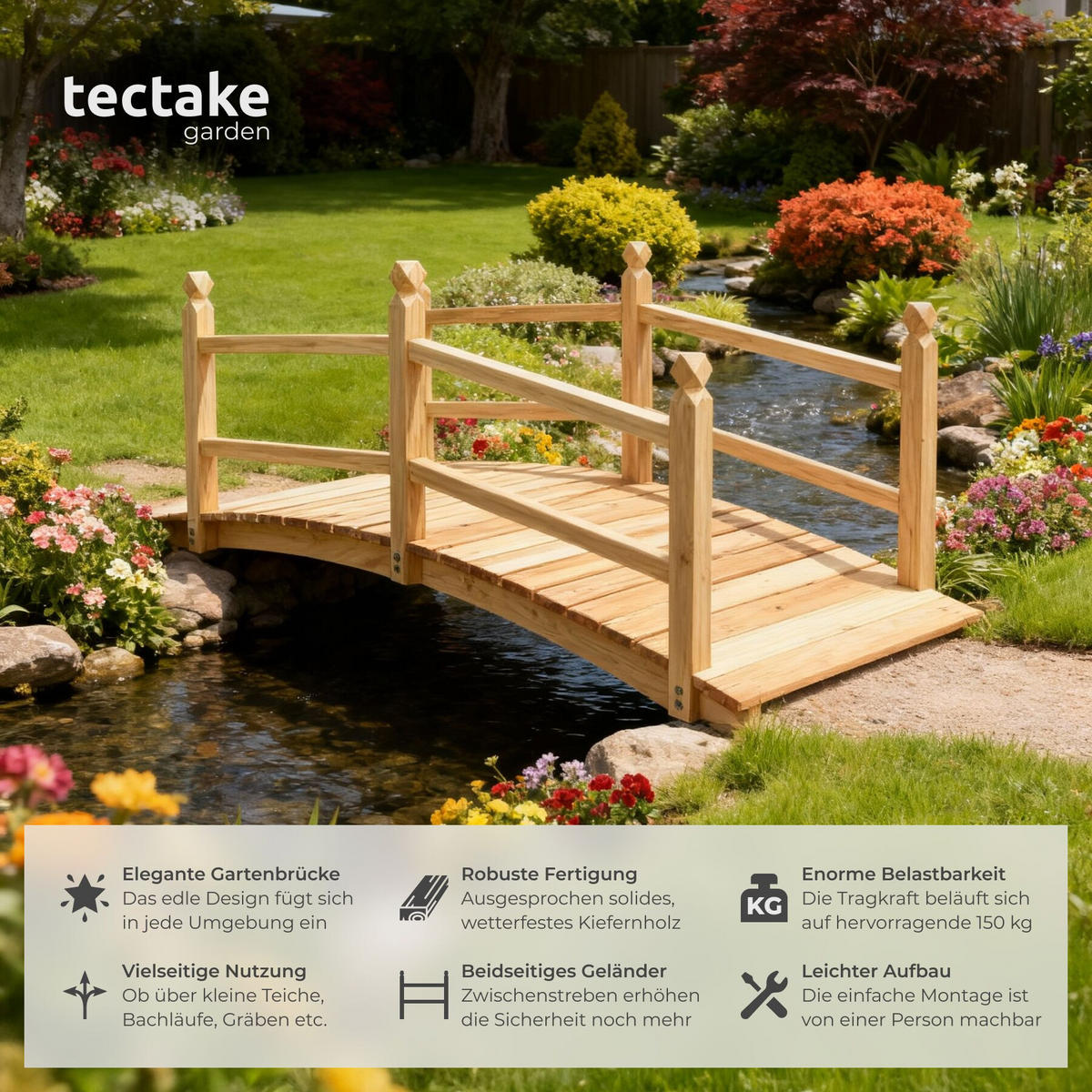 GARTENBRÜCKE Cantara, 137 x 58 x 58 cm, braun - Braun, Holz (137/58/58cm) - tectake