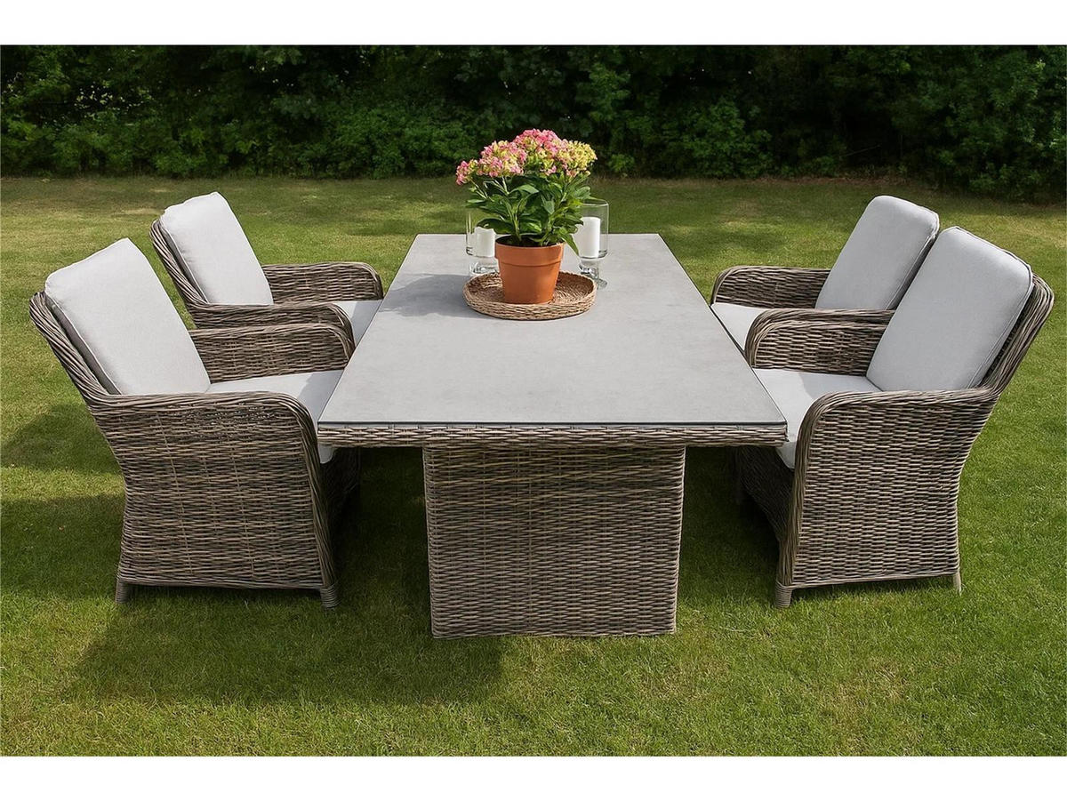 DINING-LOUNGE-SET Ria Grau-Braun 4-teilig mit Tisch 160/90/75 cm und 4 Sesseln - Grau, Kunststoff - Green Spirit