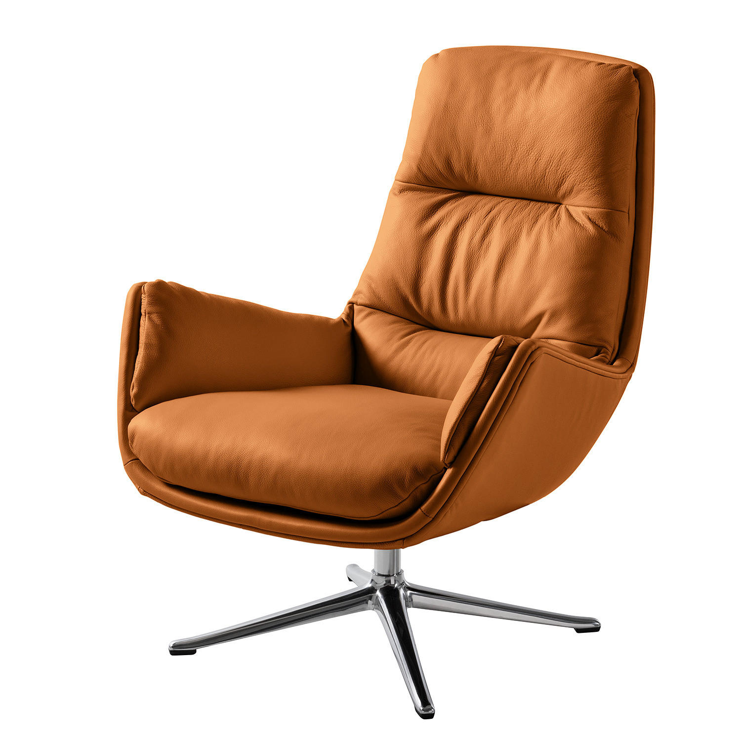 SESSEL mit Kreuzfuß - Chromfarben/Cognac, Leder/Metall (83/95/97cm) - home24