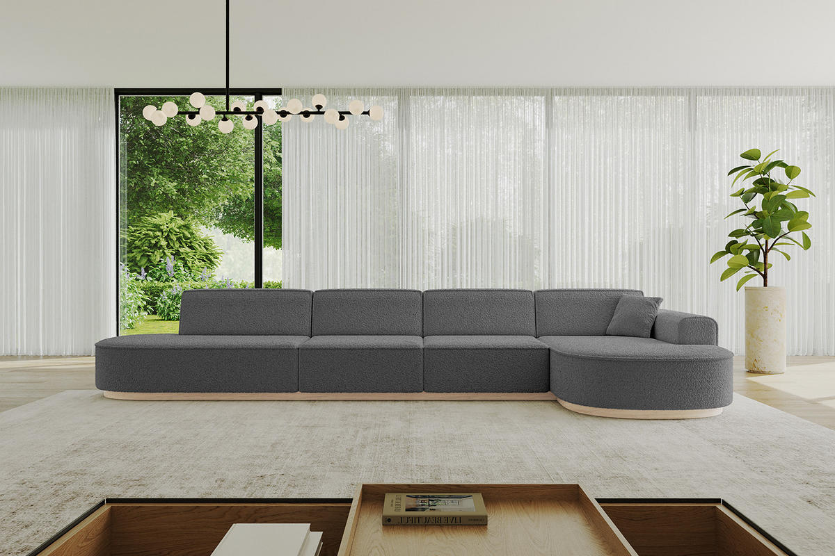 ECKSOFA Ottomane Rechts MARI-L3-v1 - 413x171x83 cm Grau Bouclé - Grau, Holzwerkstoff/Textil (171/413cm) - ALTDECOR