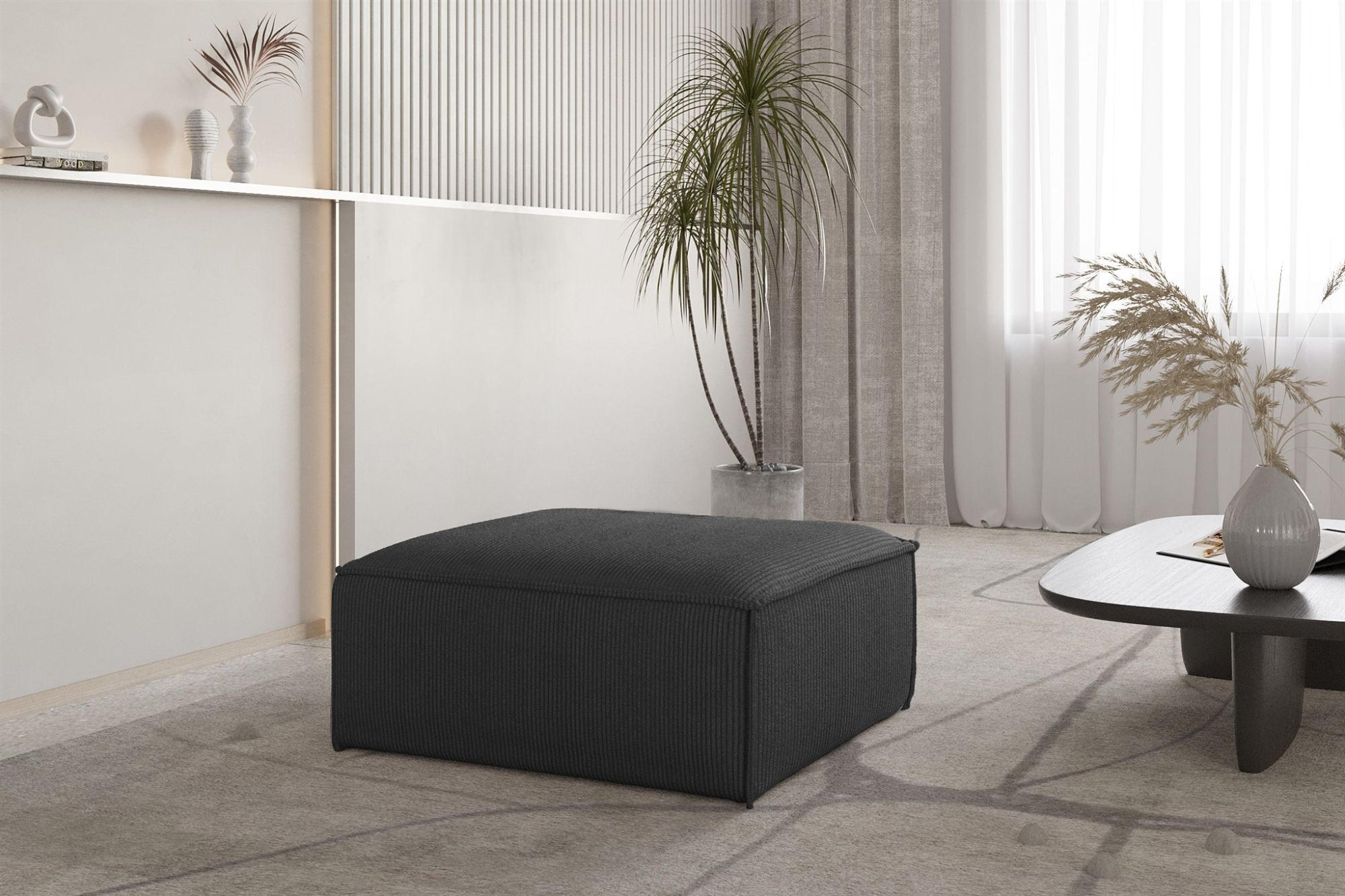 POLSTERHOCKER Celes Premium In Scala - Anthrazit, Holzwerkstoff/Textil (105/40/105cm) - Fun Möbel