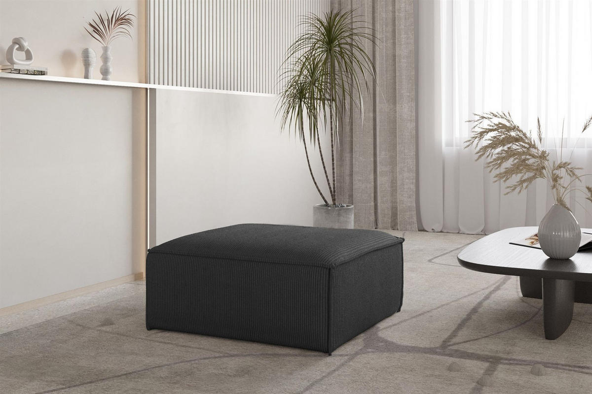 POLSTERHOCKER Celes Premium In Scala - Anthrazit, Holzwerkstoff/Textil (105/40/105cm) - Fun Möbel