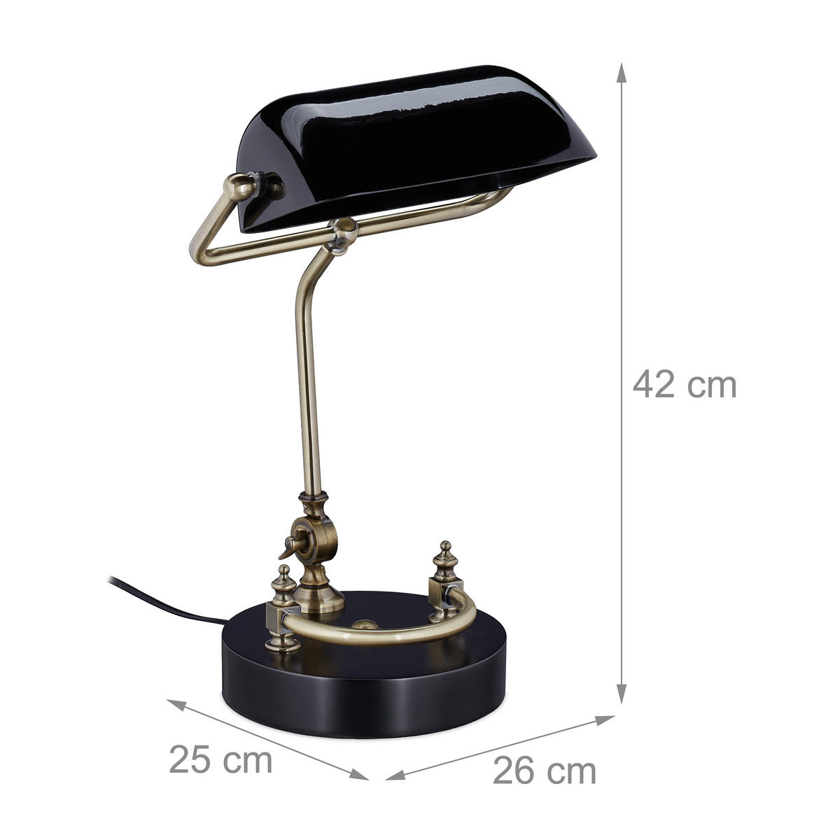 BANKERLAMPE - Schwarz, Glas/Holz (25/26/42cm) - Relaxdays