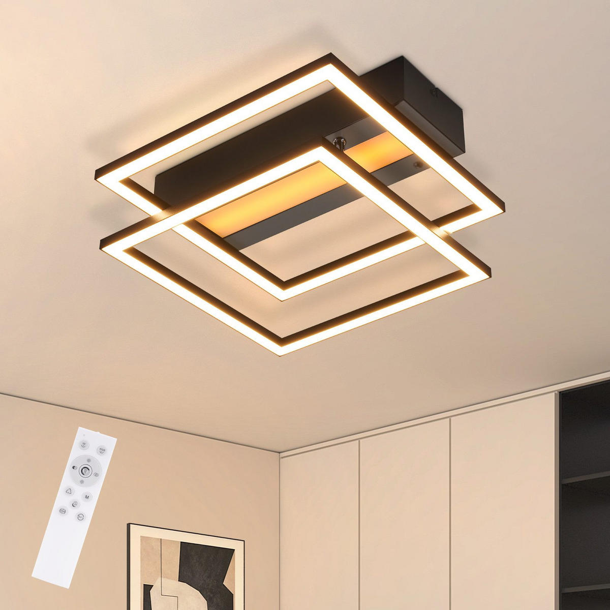 LED-DECKENLEUCHTE Lowman 37/36/7.5cm - Schwarz, Metall (36/37/7.5cm) - Nettlife