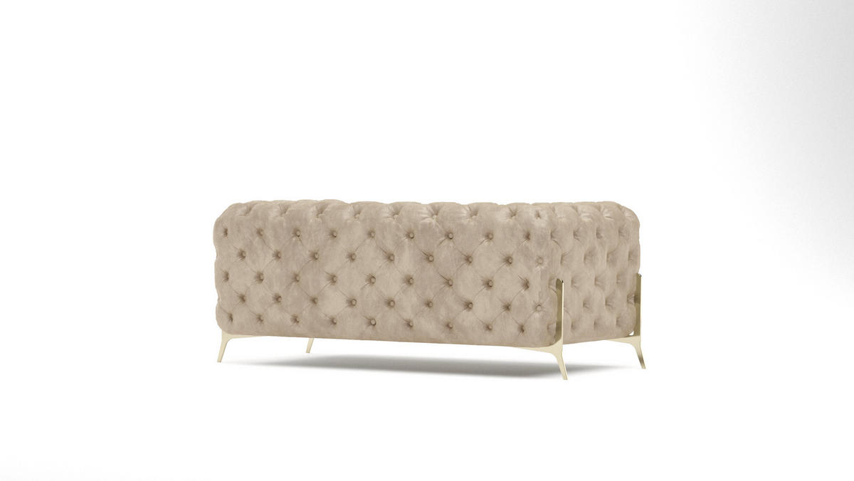 CHESTERFIELD-SOFA 2-Sitzer Vertex Beige Samt - Beige/Goldfarben, Holz/Textil (185/75/100cm) - S-Style Möbel