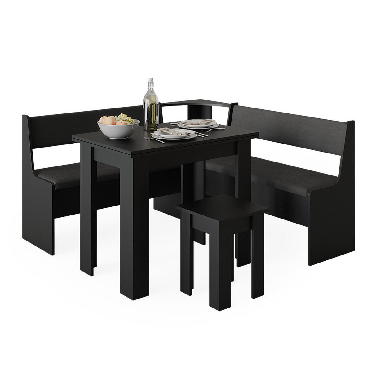 ECKBANKGRUPPE Roman Schwarz 150 x 41.5 cm mit Tisch - Schwarz/Sonoma Eiche, Holzwerkstoff (150/80/150cm) - Vicco
