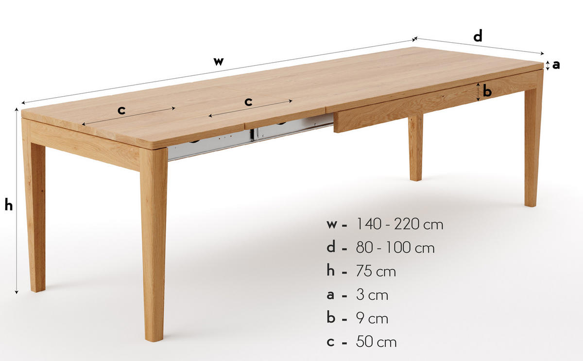 TISCH Ausziehbar Butterfly aus massivem Eichenholz 160x90 cm + Tischverlängerungen 2x50 cm - Eichefarben/Braun, Holz (160/90/75cm) - Danzz
