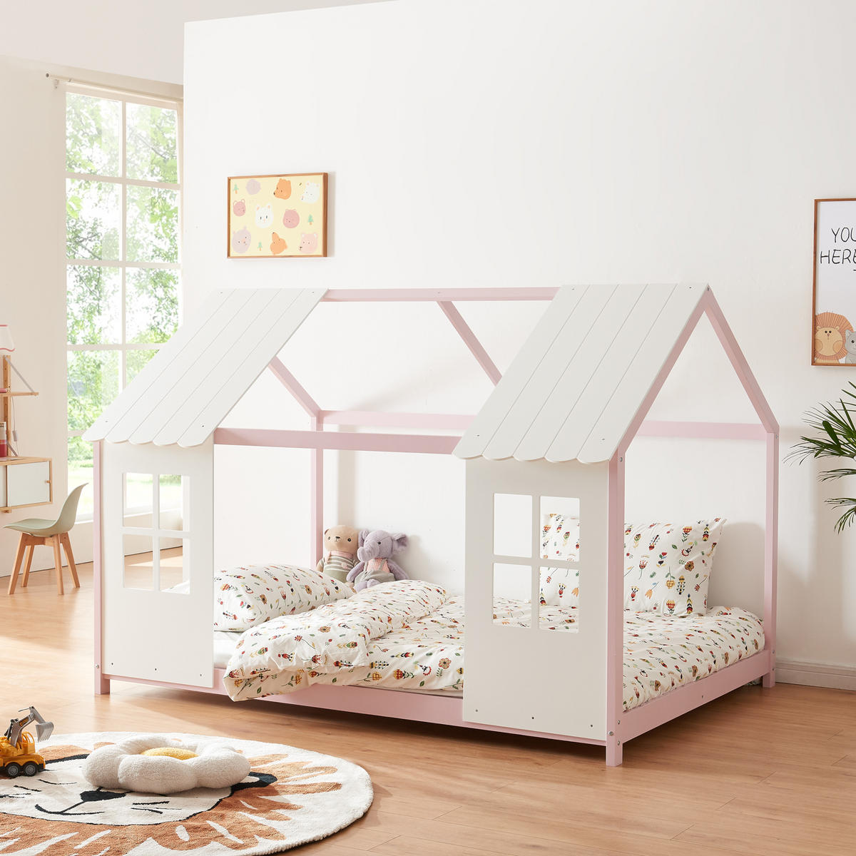 HAUSBETT Tostedt - Hellrosa/Weiß, Holz (140/200cm) - [en.casa]