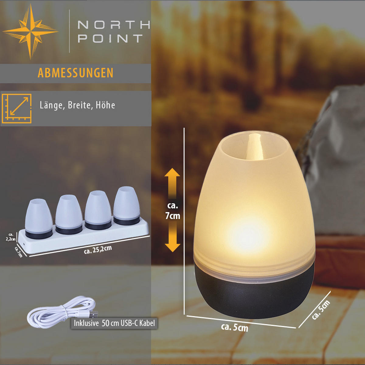 LED-AKKU-LOUNGE-LICHTER 4er-Set mit Touchsensor Kabellos für Innen und Außen RGBW Flackereffekt Schwarz Matt - Schwarz, Kunststoff (5/5/7cm) - Northpoint