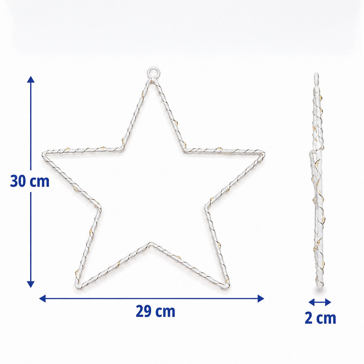 ZVEZDA Bela LED 2-delni-set 30 cm toplo bela - bela, kovina/umetna masa (29/30/2cm) - Relaxdays