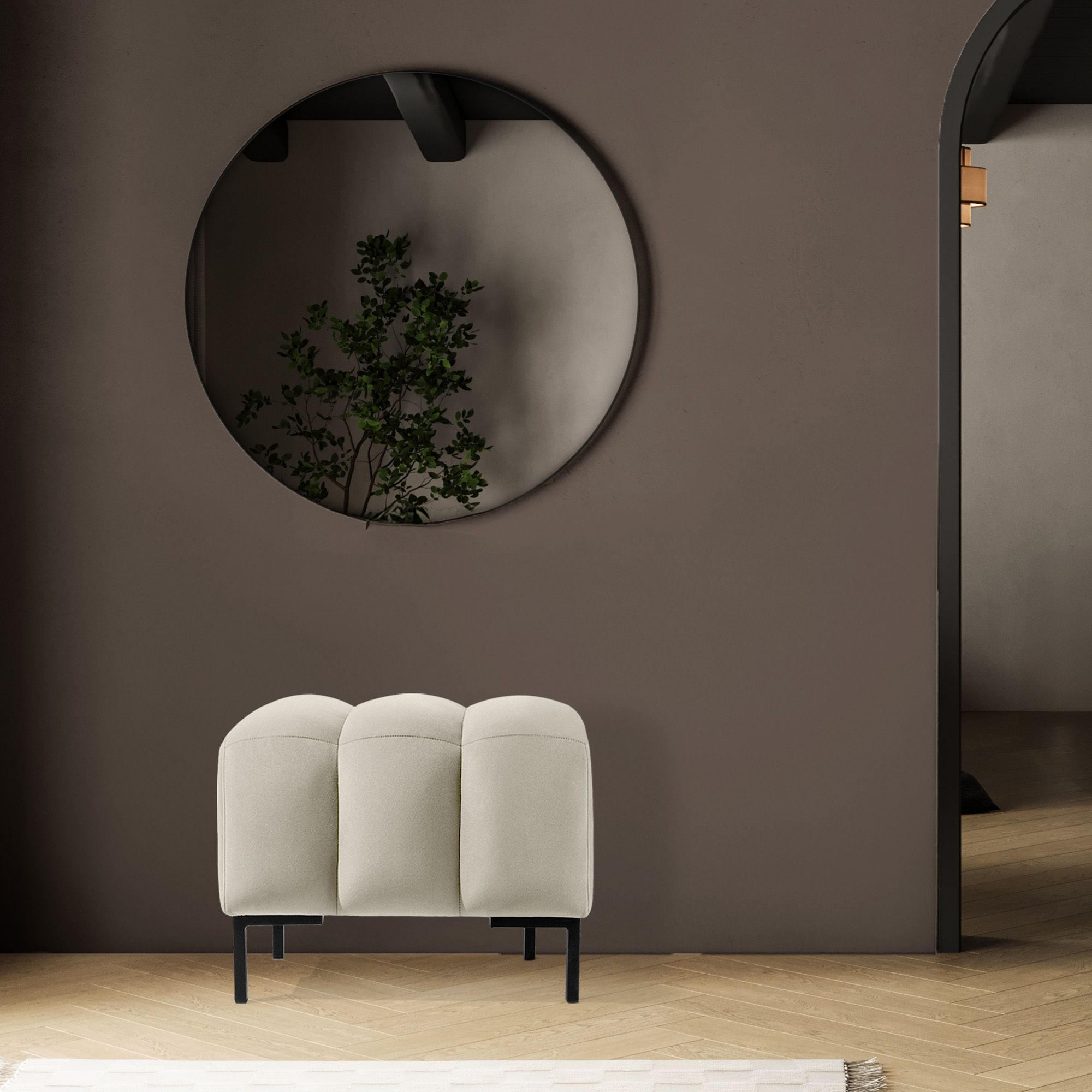 SITZHOCKER Polsterhocker PECCO, Veloursstoff - Creme/Schwarz, Holz/Textil (60/50/50cm) - KONSIMO®