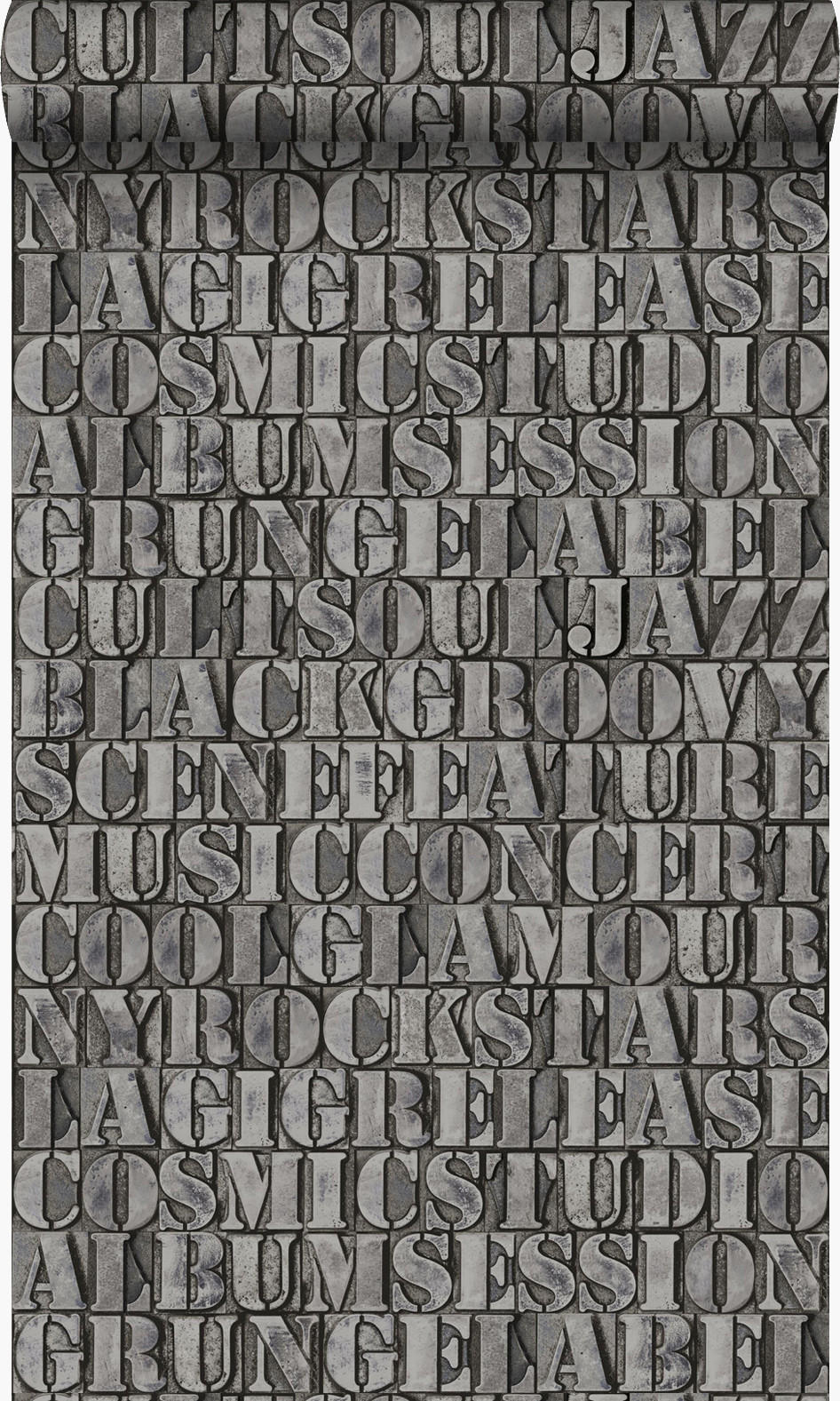 TAPETE alte eiserne Druckbuchstaben 53 cm x 10.05 m - Grau, Papier (53/1000cm) - Origin Wallcoverings