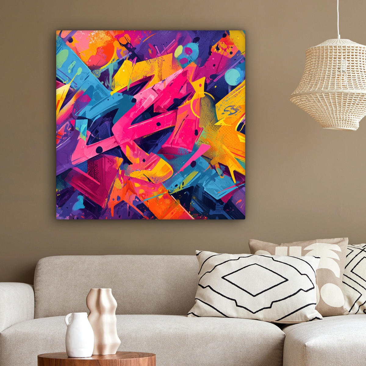 LEINWANDBILD Abstrakt - Formen - Farbenfroh Deko Groß 90x90 cm - Magenta, Textil (90/90cm) - MuchoWow