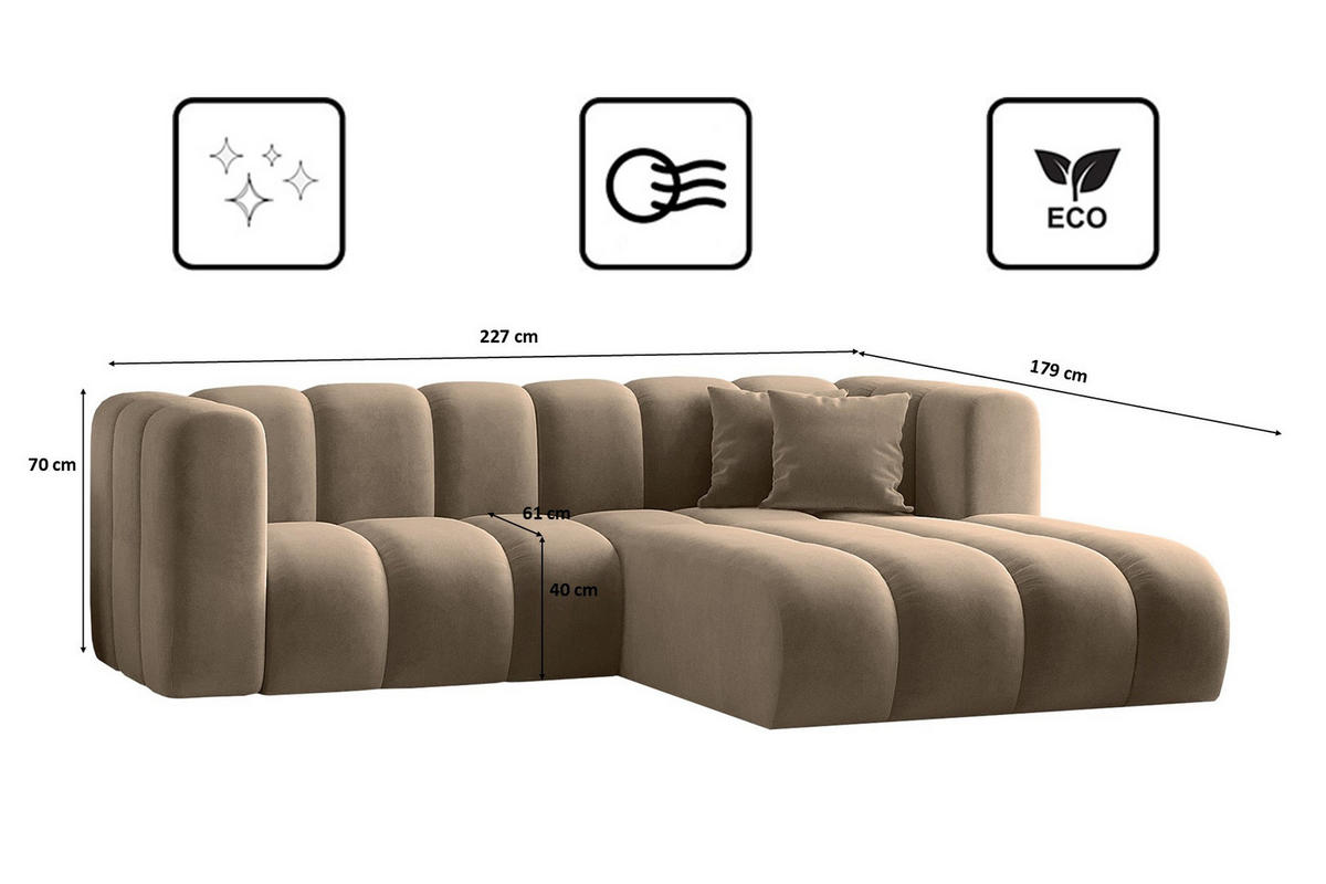 ECKSOFA L-from, Sofa Grand modular stoff Salvador Dunkelbeige Rechts - Cappuccino, Holz (227/179cm) - Kaiser Möbel