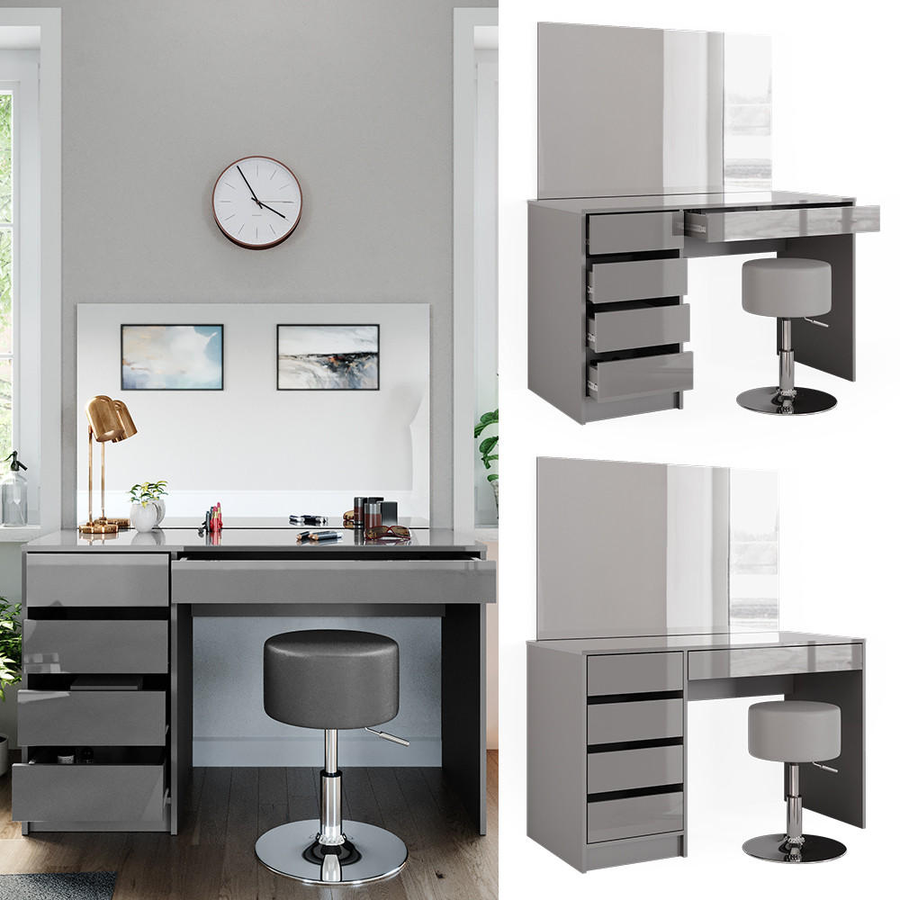 SCHMINKTISCH-SET Sherry Grau 120 cm mit Hocker - Grau, Holzwerkstoff (120/75/55cm) - Vicco